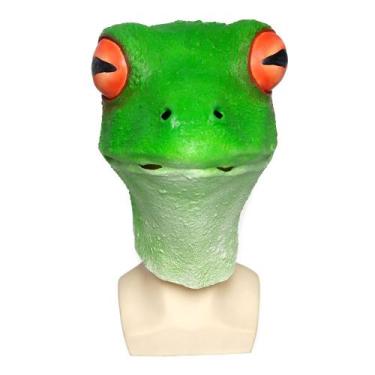 Imagem de Máscara de cosplay Green Frog para festa de Halloween em látex 30x30cm