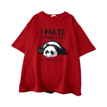 Imagem de Camiseta Masculina De Algodão Casual Oversized Lazy Panda I Hate Morni