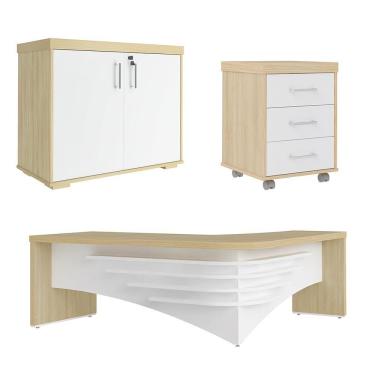 Imagem de Conjunto Escritório Home Office 3 Peças Mesa Em L Corp A06 Carvalho-branco - Mpozenato
