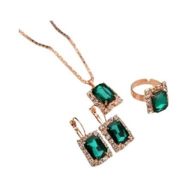 Imagem de Terno de três peças para colar e anel, brinco e anel - NONE, verde