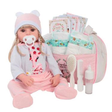 Imagem de Bebê Reborn Boneca Realista Loira 46cm Bolsa Acessórios - Cegonha Rebo