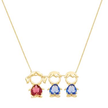 Imagem de Colar mãe e filhos menina e menino cristal banhado ouro 18k