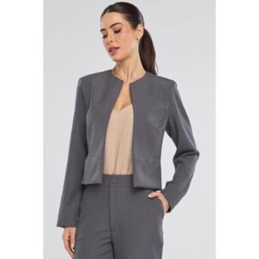 Imagem de Blazer Curto PKS Alfaiataria Melange Cinza-Feminino