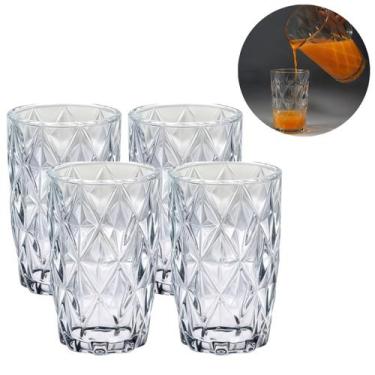 Imagem de Copos De Vidro Alto Transparentes 370 ML Modelo Diamante - 4 UN - PRAT