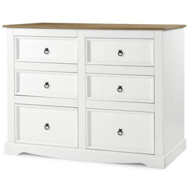 Imagem de Cômoda em Madeira Maciça com 6 Gavetas Branco Lavado - Pense Dentro da