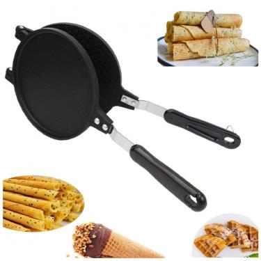 Imagem de Máquina de Casquinha de Sorvete Dupla Kakalote Prata Revestimento Antiaderente 17 cm Gás Fogão