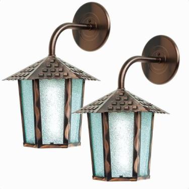 Imagem de Kit 2 Arandela Sextavada Colonial Vidro Pontilhado E27 Blumenau Branca