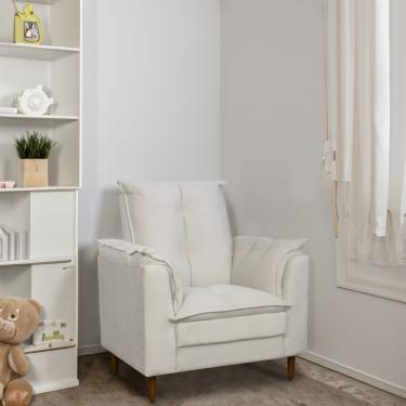 Imagem de Poltrona De Amamentação Pés Madeira Maciça Suede Bege Herrero