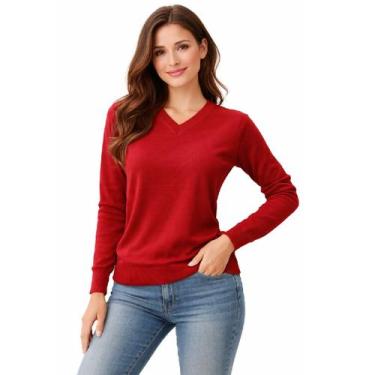 Imagem de Blusa de Frio Suéter De Inverno Feminino Gola V Facinelli, Vermelho 65