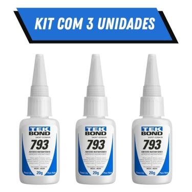 Imagem de Kit 3 Adesivos Instantâneos Tekbond 793 Super Bonder para Madeira Plástico Metal e Borr...