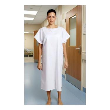 Imagem de Camisola Oxford Hospitalar Mangas Japonesa Aberta Nas Costas - Genéric