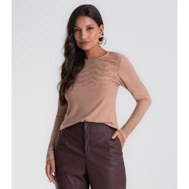 Imagem de Blusa Feminina Manga Longa Com Estampa Endless Marrom, P, Marrom