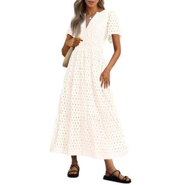 Imagem de Vestido maxi PRETTYGARDEN 2025 de verão para mulheres com ilhó bege br