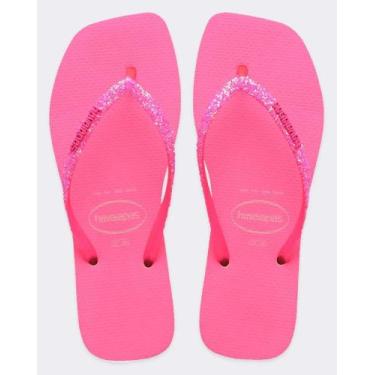 Imagem de Chinelo Havaianas Slim Square Glitter Neon, Rosa, 39/40