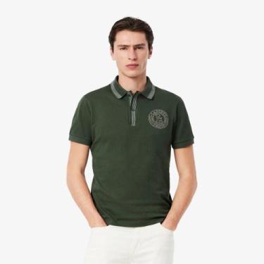 Imagem de Camisa Polo Lacoste L.12.12 Badge Print, ajuste regular, L, Verde escu