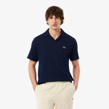 Imagem de Camisa Polo Classic Fit em Algodão e Linho - Lacoste, G, Azul marinho