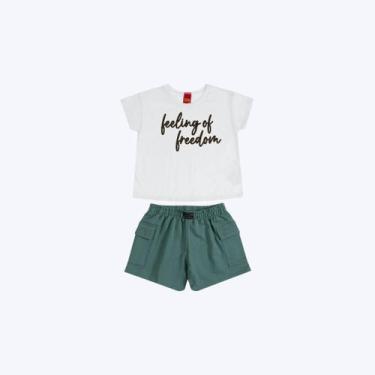 Imagem de Conjunto Blusa Manga Curta Lettering E Shorts Moletom Infantil Menina 