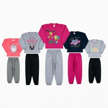 Imagem de Kit 5 Conjuntos Moletom Infantil Feminino Inverno - Cleomara, 8, Varia