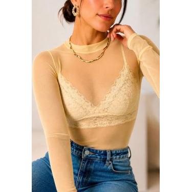 Imagem de Blusa Body Tule Feminina Transparente fina segunda pele moda - Envelop