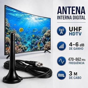 Imagem de Antena De Mesa Para TV Digital Base Estável Que Não Cai Fácil Cabo De 