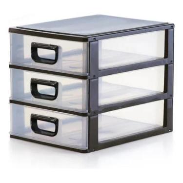 Imagem de Mini Organizador Monte Líbano Porta Tudo com 3 Gavetas Compacto, Preto