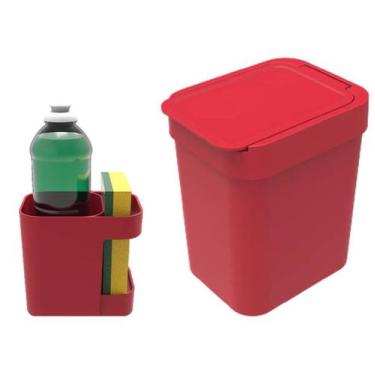 Imagem de Kit Cozinha Organizador De Pia Porta Detergente + Lixeira 2,5 Litros -