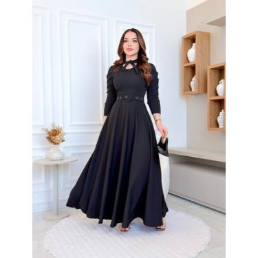 Imagem de Vestido Feminino Longo Terra Prometida Gravatinha, Preto, M