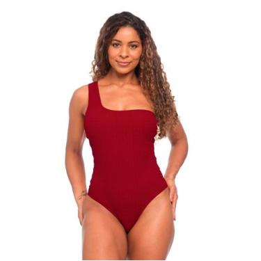 Imagem de Maiô Feminino Texturizado Um Ombro Só Todo Forrado Luxo Poliéster Prai