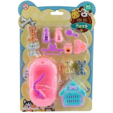 Imagem de Mini Brinquedo Cachorro Banheira Chuveiro Shampo Banho Pets - Ark Toys