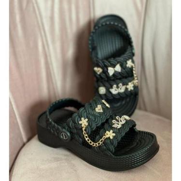 Imagem de Sandália Feminina Plataforma Papete com bottons - sem marca, Preto, 38