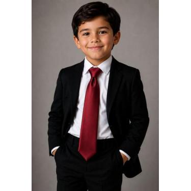 Imagem de Gravata Infantil Slim Fit Com Nó Pronto Ref: 255 - Stylestore, Bordô, 