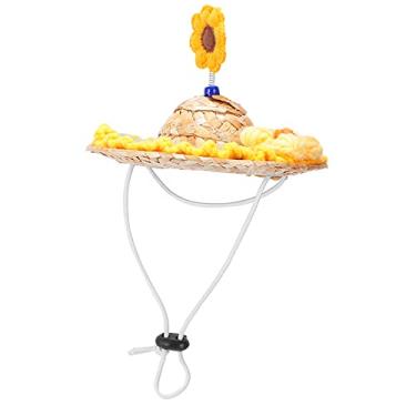 Imagem de Chapéu de proteção solar para animais de estimação, design de palha e flores Chapéu de palha tecido para animais de estimação Material respirável Design elegante para cães e(Flor amarela, M)
