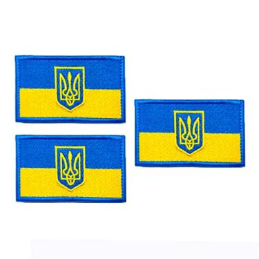 Imagem de 3 peças de emblemas de bandeira da Ucrânia, etiquetas de emblema de moral tático bordado, fecho de gancho e laço para mochila, jaquetas, bonés, uniformes, casacos, mangas, chapéu 7,6 cm x 5 cm (borda