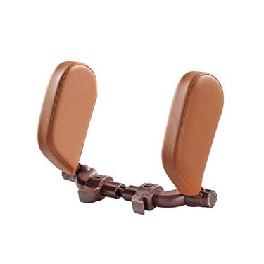 Imagem de Bestgift almofada para encosto de cabeça de assento de carro, ajustável em ambos os lados, suporte de pescoço removível, almofada de pescoço de espuma de memória para crianças e adultos marrom 35 x 20 x 11 cm