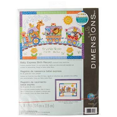 Imagem de Dimensions Kit de ponto de cruz contado para bebê expresso, registro de nascimento, presente personalizado para bebê, 14 unidades de Aida branca, 30,5 x 22,8 cm