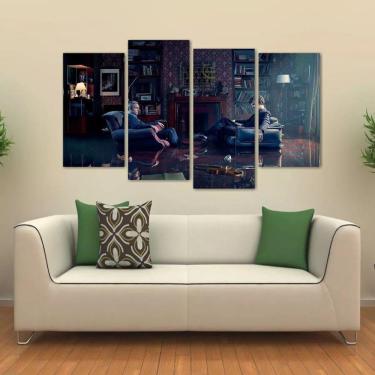 Imagem de Quadro Decorativo Sherlock Holmes Mosaico Em Tecido 4 Peças