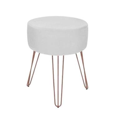 Imagem de Puff Suede Branco Pés Aramados Rosê Gold Para Recepção Sala