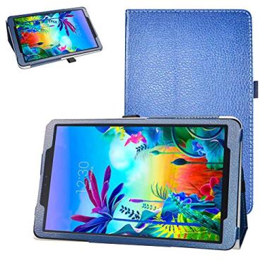 Imagem de Capa de couro PU com suporte dobrável para tablet LG G Pad 5 10.1 T600 (2019), Dark Blue