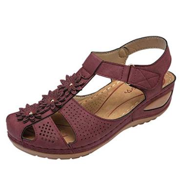 Imagem de Sandálias femininas femininas com bico do tornozelo macias e confortáveis sapatos de sola oca redonda feminina esportiva sandálias femininas, Roxa, 6.5-7