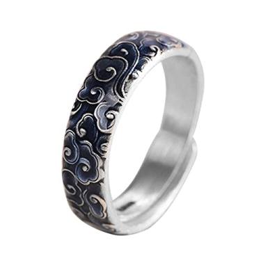 Imagem de Lllunimon Anel de prata esterlina 999 nuvem auspiciosa estilo chinês simples padrão nuvem anel Lucky Feng Shui anéis para mulheres homens, azul