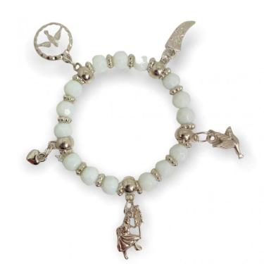 Imagem de Pulseira Oxalá Branco Prata com Pingentes Cristal Silicone