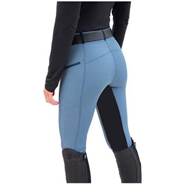 Imagem de Calças de equitação para mulheres homens calças de cintura alta elásticas calças de equitação skinny jodhpurs leggings de ioga para camping, azul, P (cintura: 63 cm)
