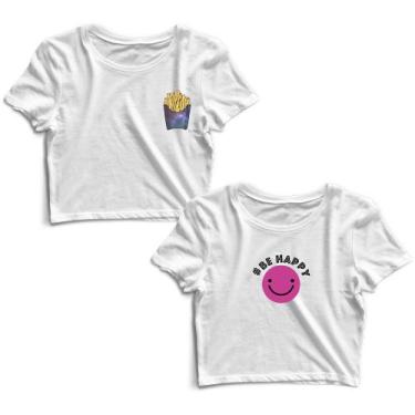 Imagem de Kit 2 Blusas Cropped Tshirt Feminina Batata Frita E Emoji Be Happy - G