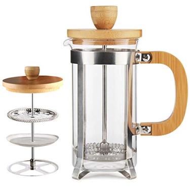Imagem de (12 OZ Bamboo French Press) - Sivaphe French Coffee Press & Tea Makers with Premium High Borosilicate Glass Carafe,304 Grade Stainless Steel,Durable Bamboo Handle