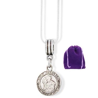Imagem de Colar de Santo Antônio | Pingente de Santo Antônio com corrente de cobra de aço inoxidável 100% é uma grande medalha de santo padroeiro e medalhas de santo para homens e mulheres encantadores de santo para medalhões de santo, Metal