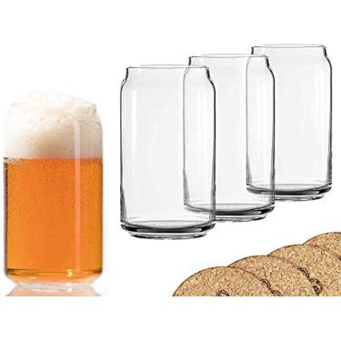Imagem de Copo de cerveja Ecodesign Drinkware em forma de lata de 473 ml - Pacote com 4 copos com porta-copos