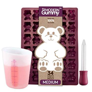 Imagem de Molde de urso gomoso de tamanho medio com pinca bonus e copo + conta-gotas - da Modern Gummy; Receita de gelatina na embalagem