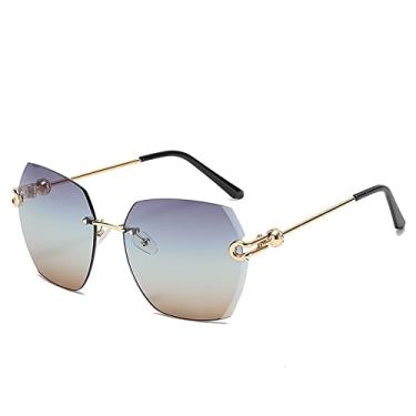 Imagem de Óculos de sol de corte sem aro fashion feminino gafas de sol polígono gradiente óculos de sol turismo ao ar livre óculos de praia, 6, tamanho único