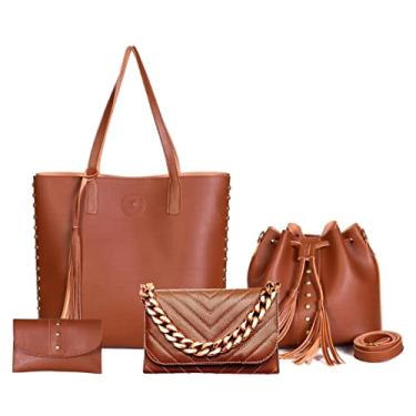 Imagem de Bolsa Feminina Kit 4 Peças Sacola + Saco + Necessaire + Bolsa de Mão . (Marrom)