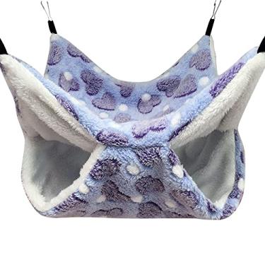 Imagem de Rede para ratos, cama quente de pelúcia dupla grossa para casa de hamster, saco de dormir, cama de árvore pendurada em porquinho-da-índia gaiola de hamster (amor roxo)